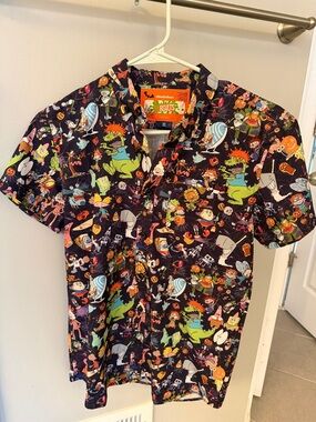 RSVLTS Men’s Black Novelty Cartoon Button-Down Shirt